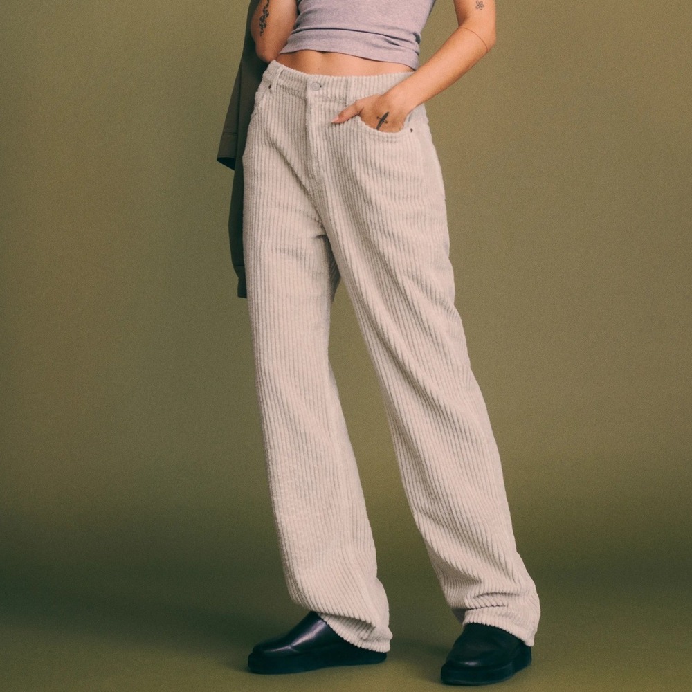 Reformation Preston Baggy High Rise Straight Corduroy Pants Cement 27 Inseam 32